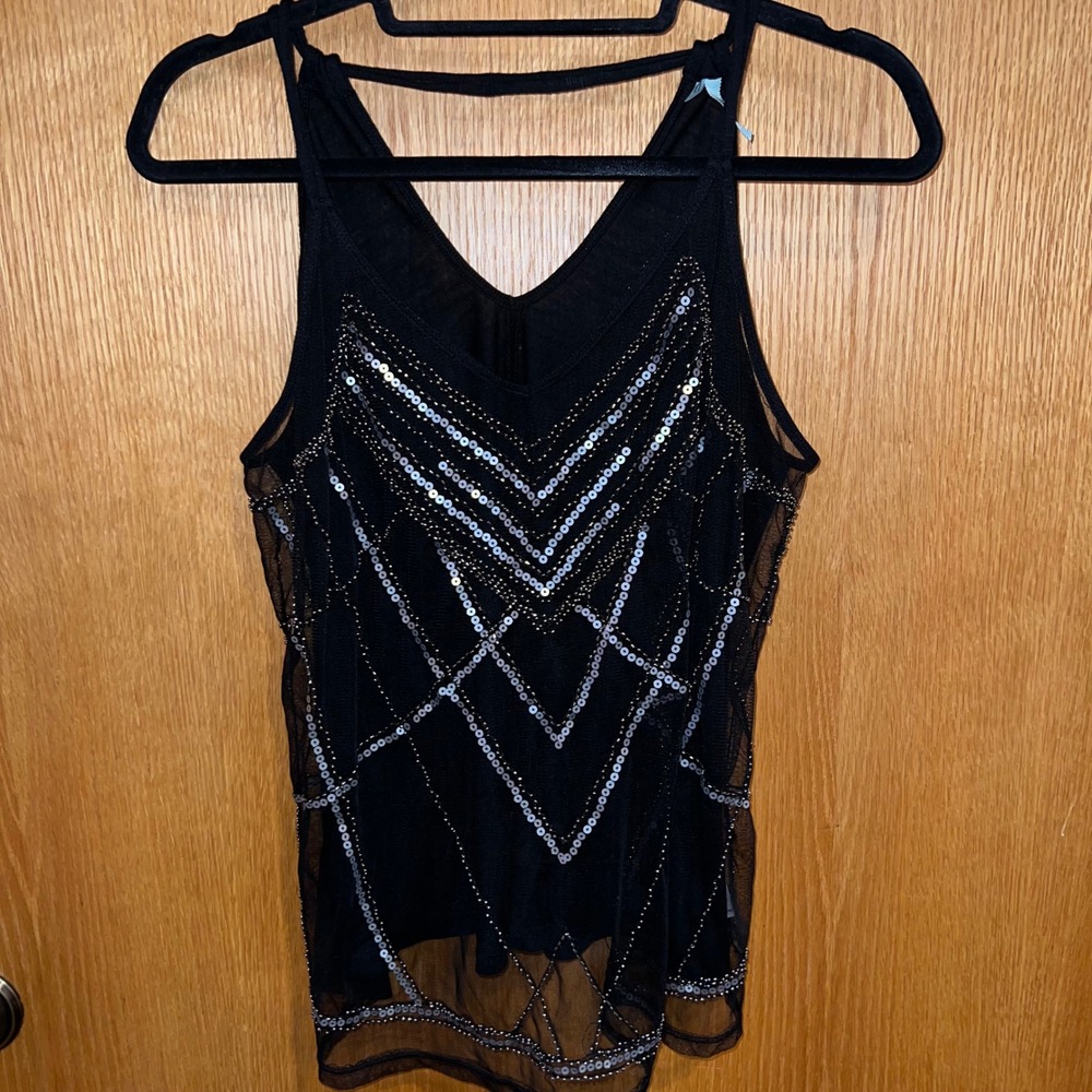 Maurices Tank Top Women Large Black Excellent Sequin Mesh Geometric Sleeveless